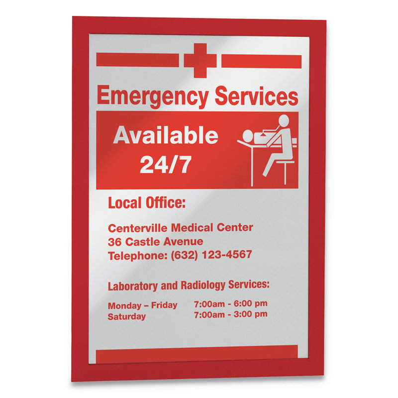 DURAFRAME Sign Holder, 8 1/2" X 11", Red Frame, 2/Pack