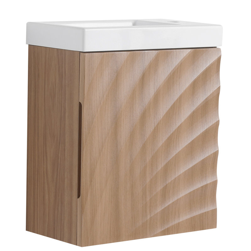 Meuble-lavabo mural 18,5 po, meuble-lavabo flottant avec lavabo en résine, meuble-lavabo simple avec porte simple à fermeture douce pour la salle de bain, noyer naturel