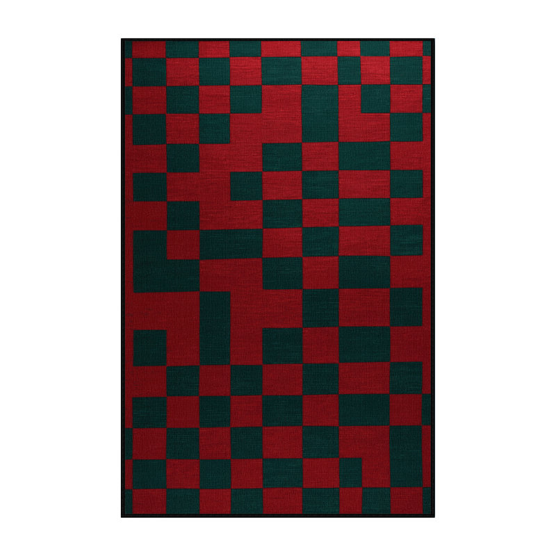 Machine Washable Checkered Green Area Rug, Rectangle 5' x 8'