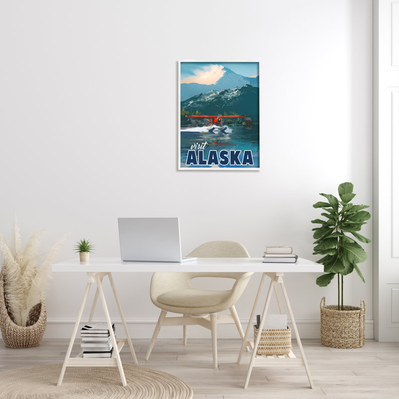 Visitez l'atterrissage d'un hydravion en Alaska, H 30 po x l 24 po x P 1,5 po, Giclée encadrée blanc bord de mer