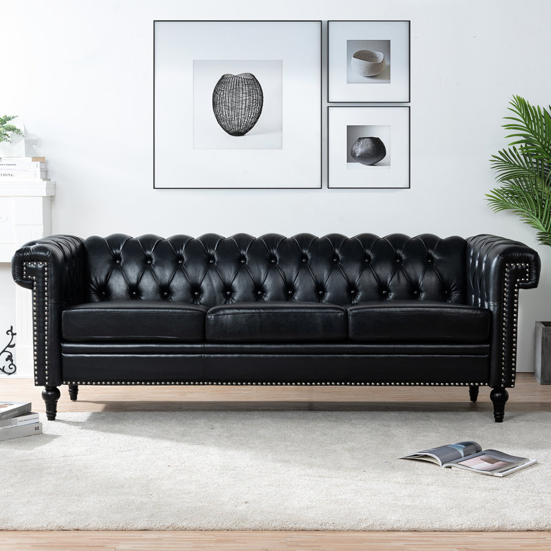3 places, largeur de 81,2 pouces, coussins amovibles, cuir d'unité centrale, pieds robustes en bois, siège large au design élégant, revêtement en cuir, coussin confortable, siège détachable de style moderne