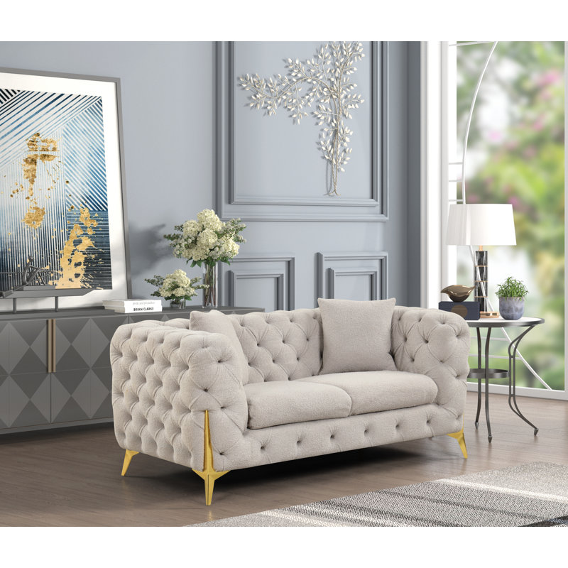 Moorehead 67.32" Boucle Fabric Loveseat, Light Gray Boucle Fabric