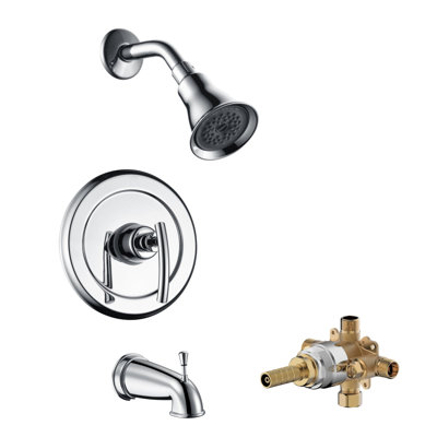 Kree Sweep Shower Trim System: 3.25" Round Shower Head, Single Handle Set, Tub Spout & Rough-in Valve Included - Chrome Polished