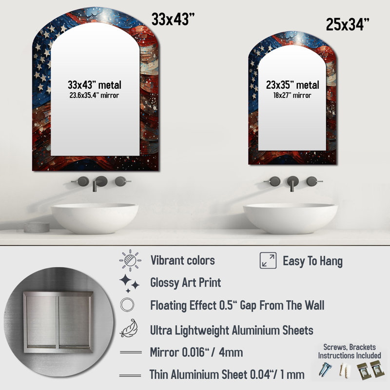 Drapeau américain drapeau IV - miroir mural décoratif asymétrique Flag USA, 34 po x 25 po