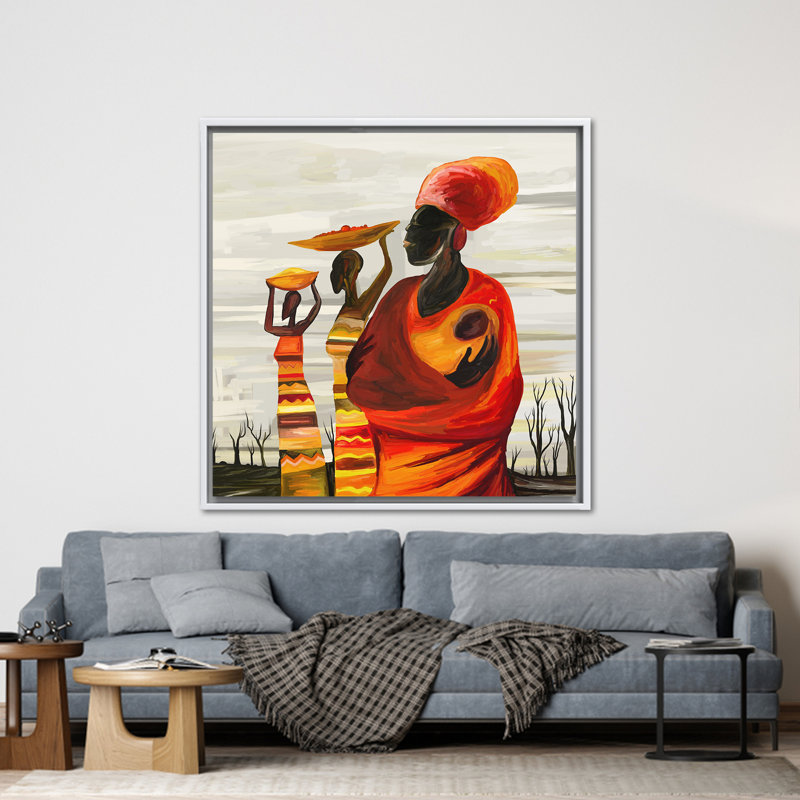 African Inspired Abstract Canvas Art featuring a Woman with Baby Wall Decor, White Floater Framed, 20 cm H x 20 cm W
