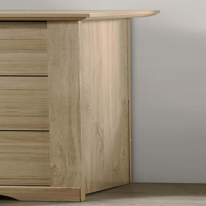 57"W Light Oak Finish 6-Drawer Dresser With Black Handles, Light Oak