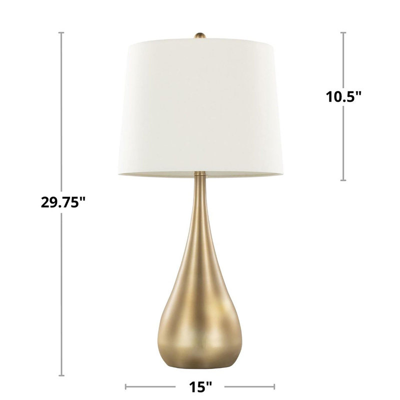 Lampe de table contemporaine 29 po en métal, finition dorée avec abat-jour en lin blanc, ensemble de 2