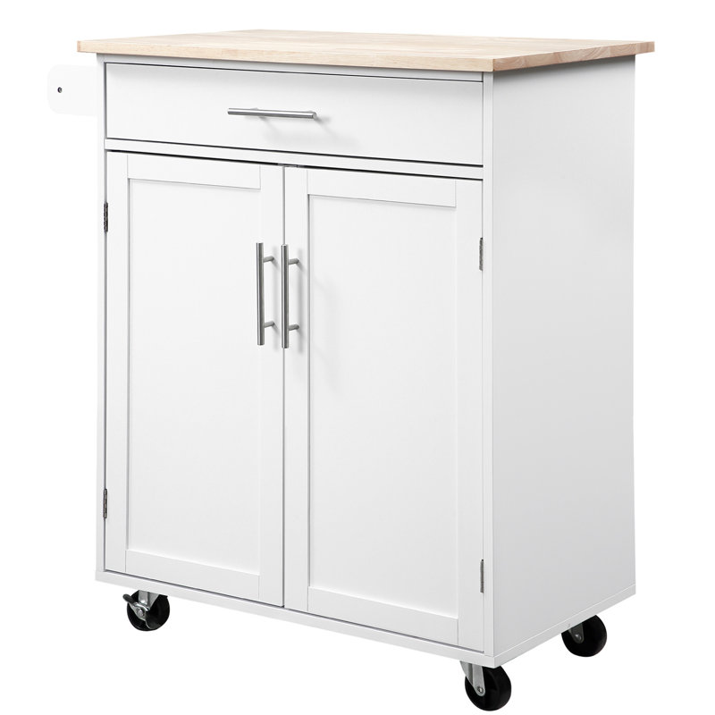 Chariot pour îlot de cuisine, rangement blanc - abondant avec tiroir, armoire et porte-serviettes, construction avec support