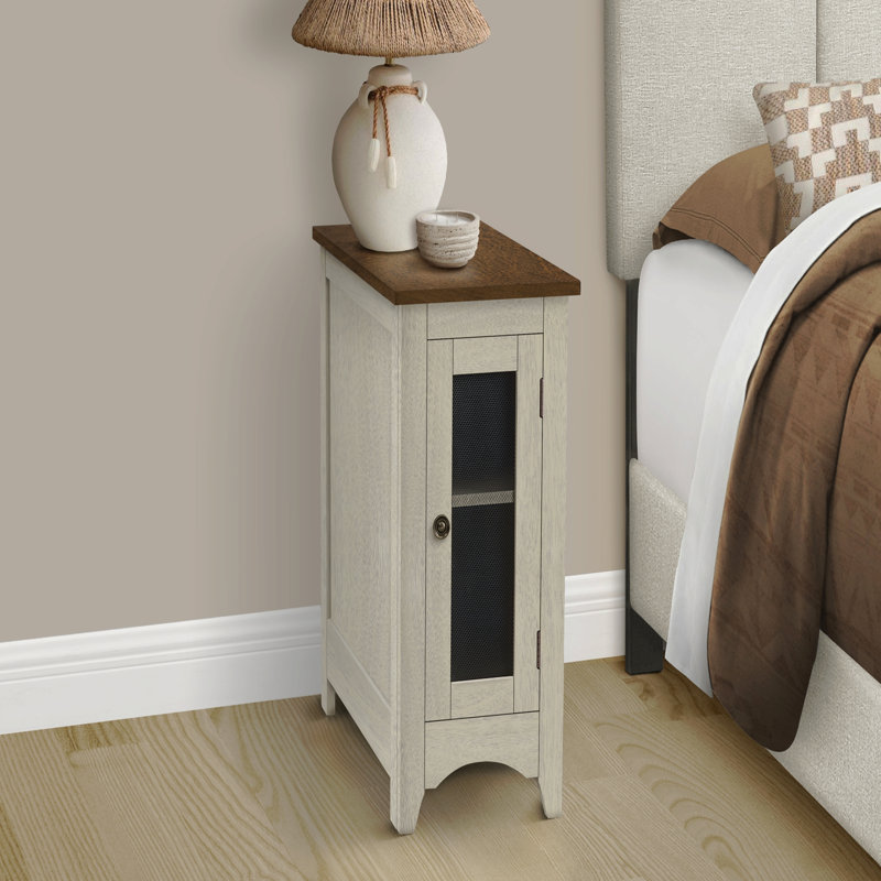 Table d'appoint, table de bout, table d'appoint, étroite, table de chevet, lampe, rangement, placage, placage, transitionnel