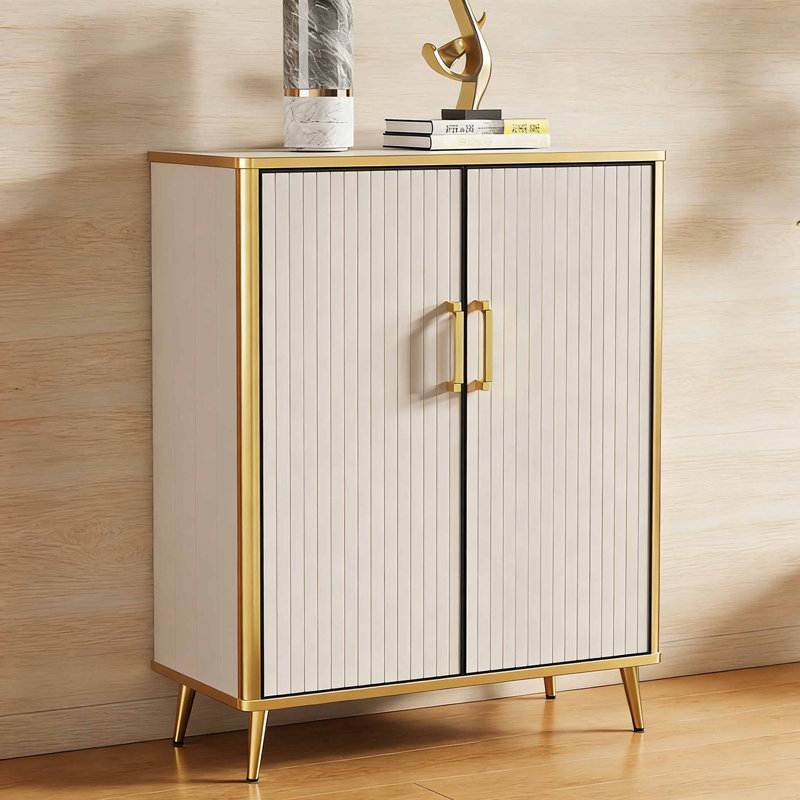 Armoire à chaussures de style américain, Crème, H 39,37 po x l 35,43 po x P 14,17 po