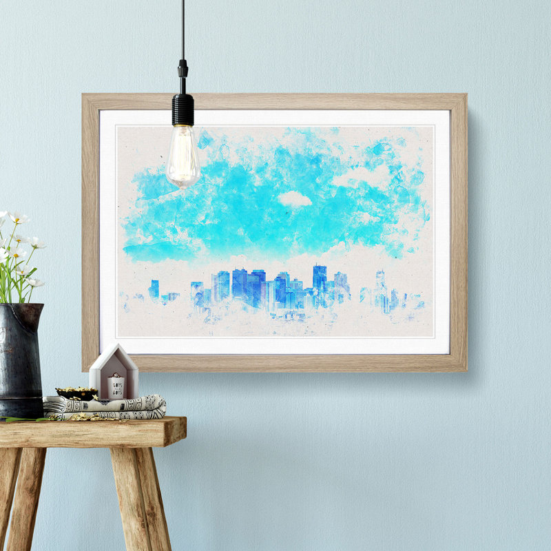 Tokyo Japan Skyline - Picture Frame Painting Print, 24cm H x 33cm W x 2cm D, Oak Framed