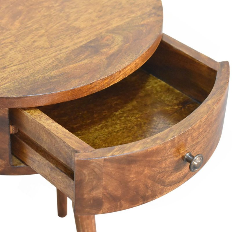 Table de chevet demi-cercle en bois châtaignier, pieds nordiques, brun foncé
