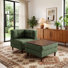 Chaise longue modulaire rembourrée en velours côtelé capitonné avec dossier rembourré et repose-pieds de rangement amovible