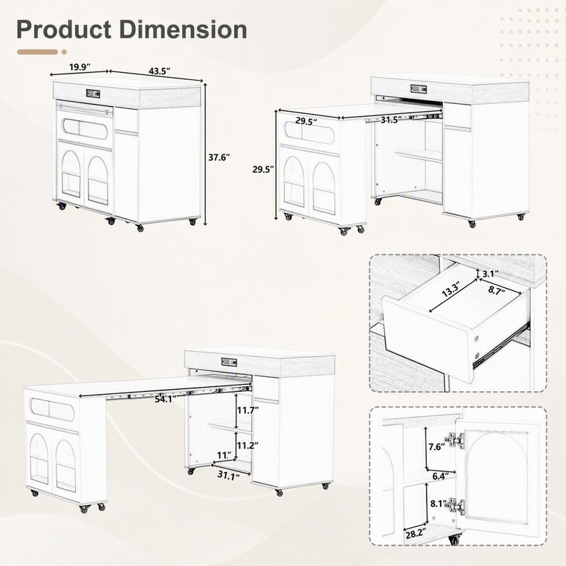 Table de salle à manger extensible avec plateau pliable extra-long, îlot de cuisine roulant avec tiroirs, prise de courant et verrou de frein, armoire de rangement pour la cuisine et la salle à manger