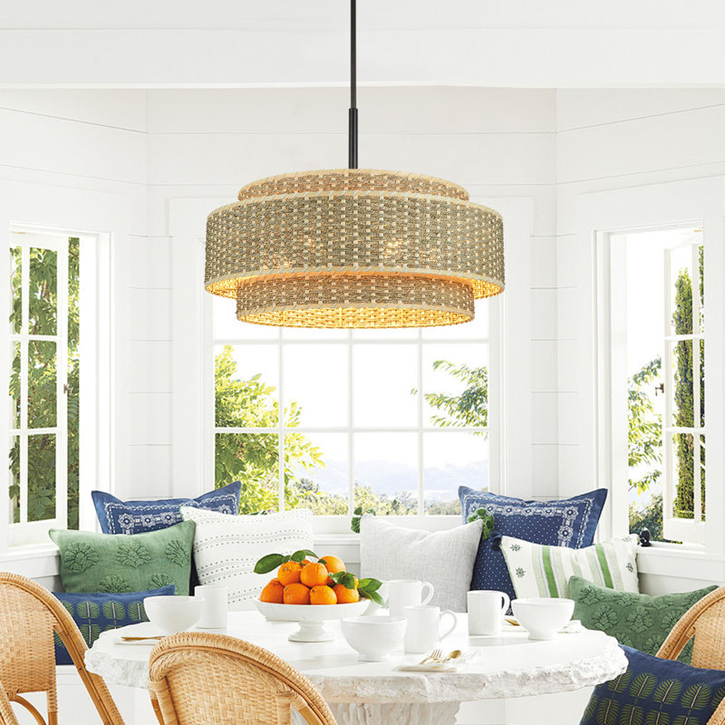 Altraud 6 - Light 24in Hand-Woven Rattan Dimmable Coastal Glam Chandelier