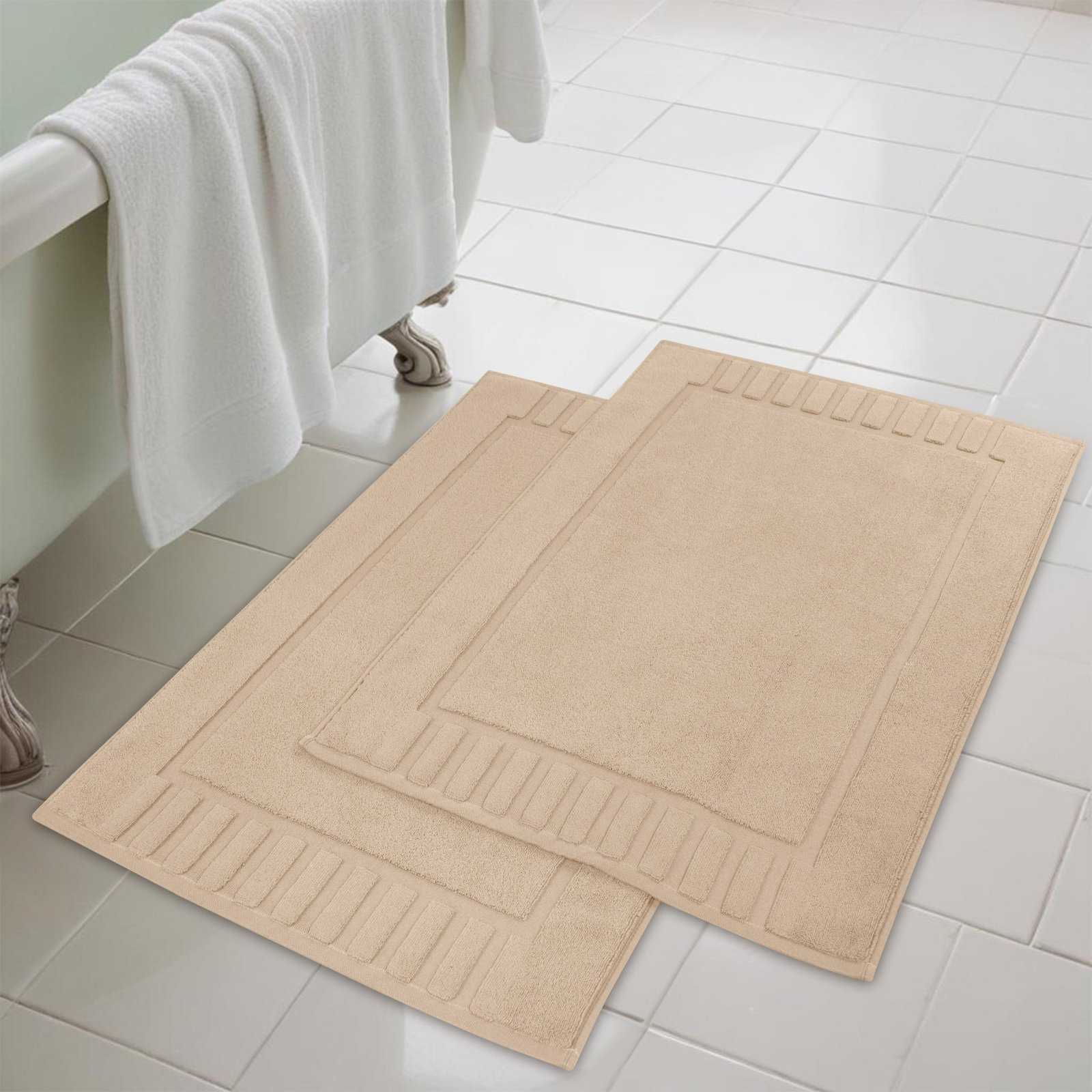 Pardue Cotton Bath Mat, Camel, Geometric