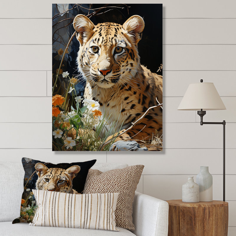 Charlonda " Leopard Elegance Pastoral ", 40" H x 30" W x 1.5" D, Wrapped Canvas