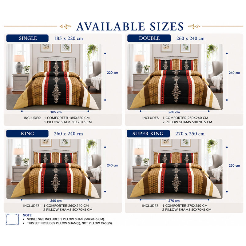 Printed Bedspreads Brown Comforter Bed Throw with Matching Pillow Shams, Double Bedspread + 2 Standard Shams