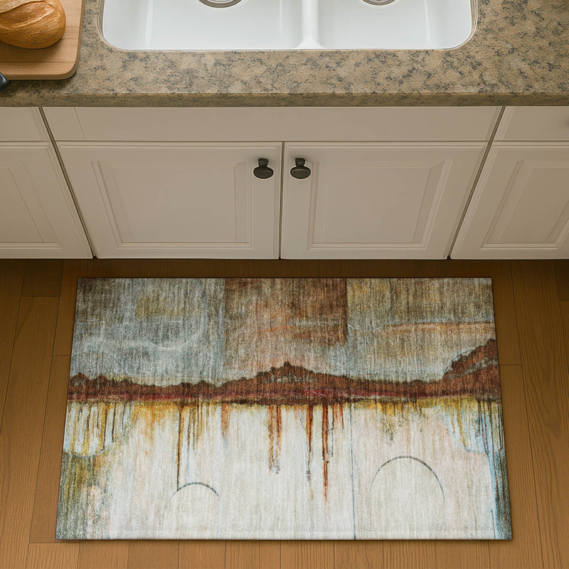 Premium Machine Washable Mayfield Abstract Rug, Rust, 1'8" x 2'6"