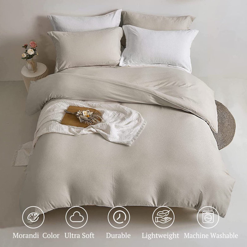  Ensemble de housse de couette en microfibre de satin de coton, Housse de couette pour grand lit et 2 taies décor