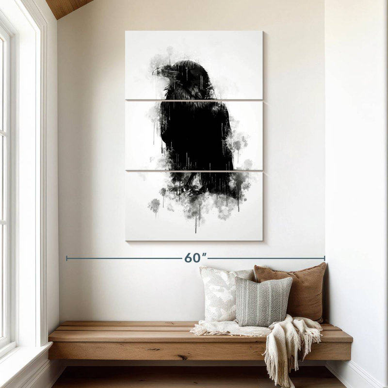 Corbeau Brampt en noir et blanc, H 50 po x l 32 po