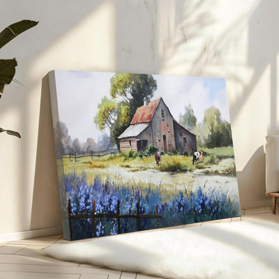 Green Barn Animal Painting, Rustic Country Picture Wall Decor for Living Room Bedroom Kitchen Office，Solid Wood Frame Support,16" X 24" inch
