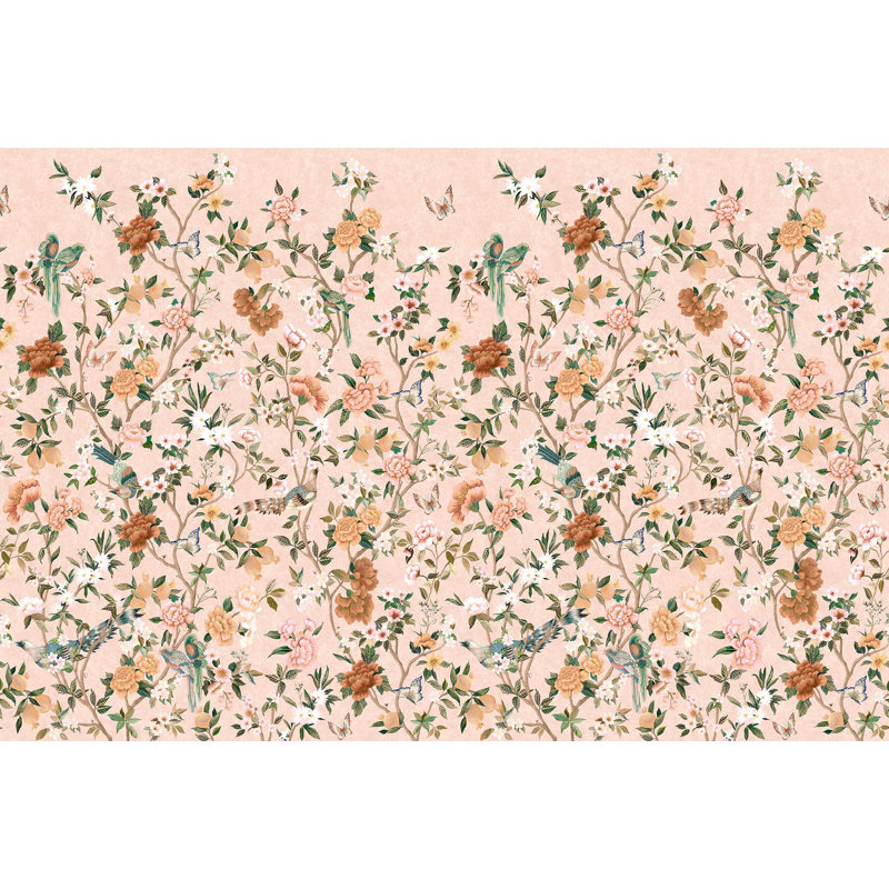 Papier peint texturé bleu sarcelle imprimé à la main Imperial Garden, Rose