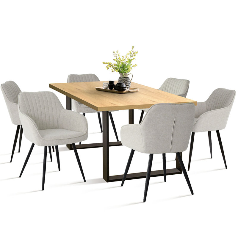 Bhagirath 31.5'' W 6-Person Rectangular Dining Set, Oak, Beige