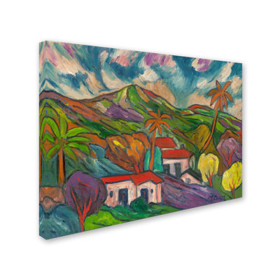 «Tropical Valley with Three Palms» par Manor Shadian - reproduction d'art sur toile tendue