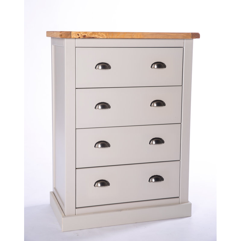Quintin 70 cm W Chest of 4 Drawers, Grey, Brass