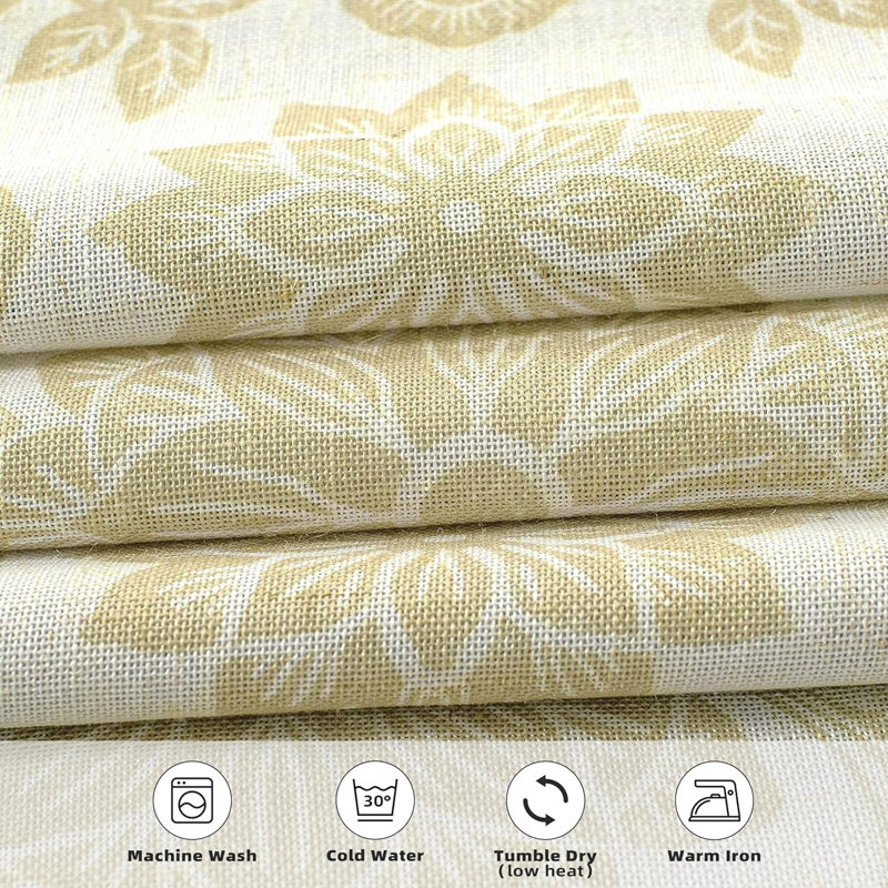 Ivory Beige Linen Blend Floral Blackout Window Valance, 52'' Wide