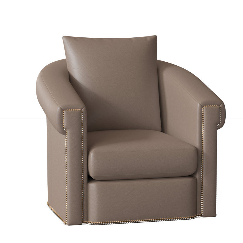 Andre Swivel Armchair, French Natural, Anilina Cacao Genuine Leather