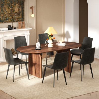 70in Oval Dining Table Sets  With PU Leather Chairs