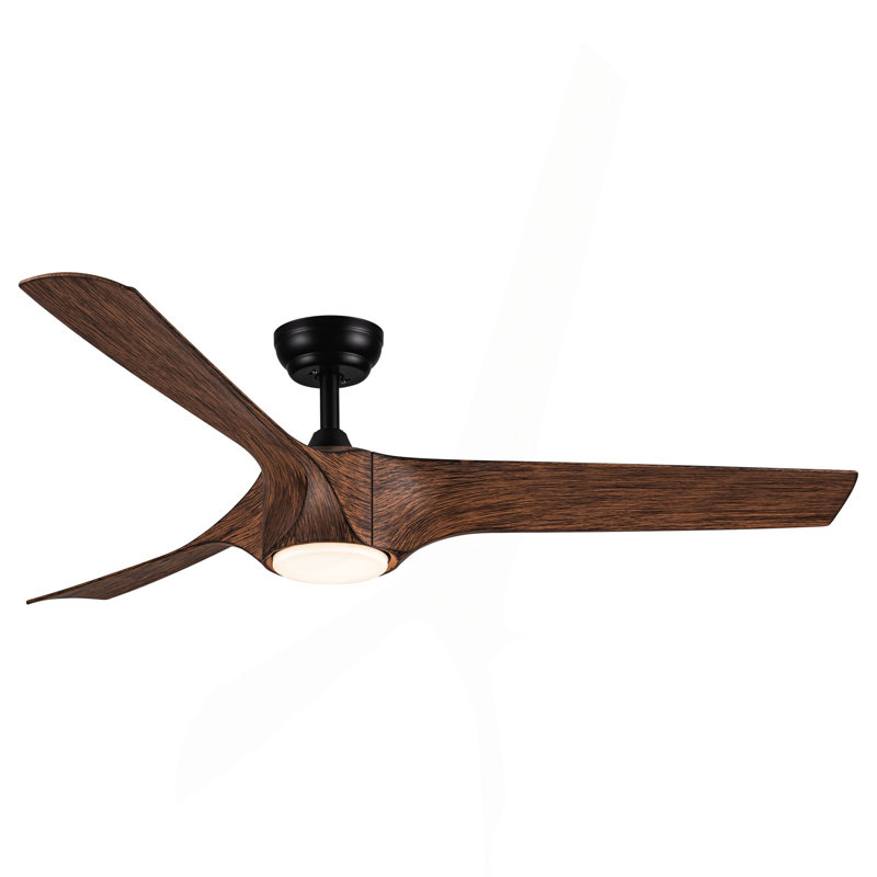 Ventilateur de plafond à DEL intégré 56 po avec pales ABS en grain de bois brun