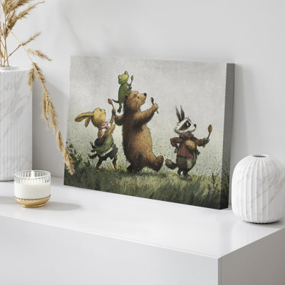 Whimsical Animal Parade Canvas Print Wall Art - Cute Forest Friends Illustration Decor for Kids' Room or Nursery