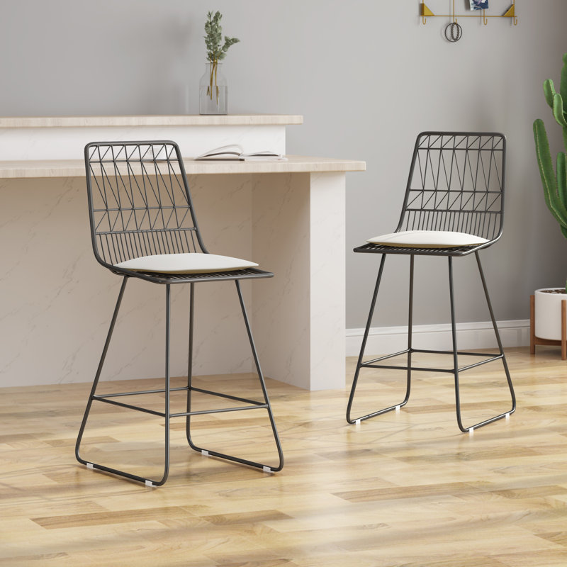 Kerby Upholstered Counter Stool with Metal Frame, Gray