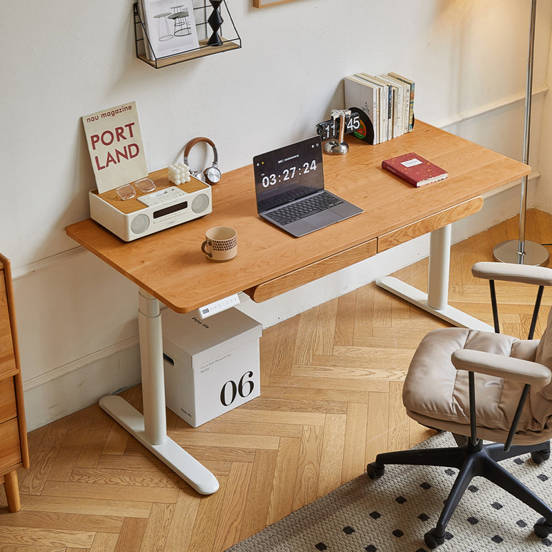 Bureau rectangulaire en bois massif avec 2 tiroirs Burlywood, H 50,39 po x l 70,87 po x P 31,5 po