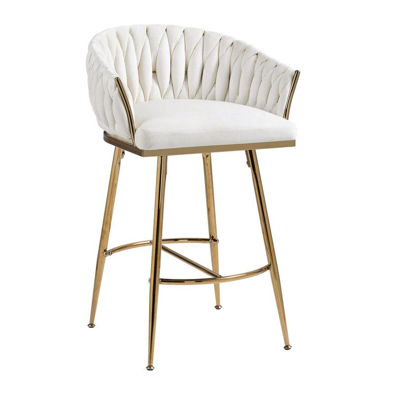 26'' Counter Height Bar Stools Velvet Kitchen Island Counter Bar Stool With Hand- Wave Back,Golden Chromed Base And Footrest