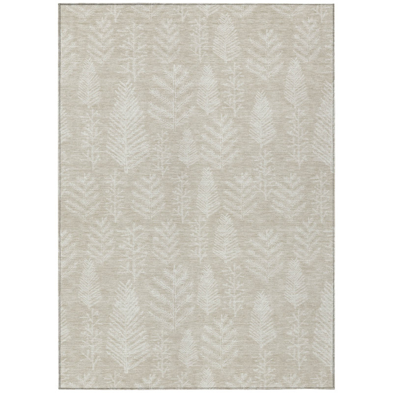 Machine Washable Indoor/Outdoor Christmas Pine Leaves Xhevrie Beige Rug, Rectangle 2'6" x 3'10"