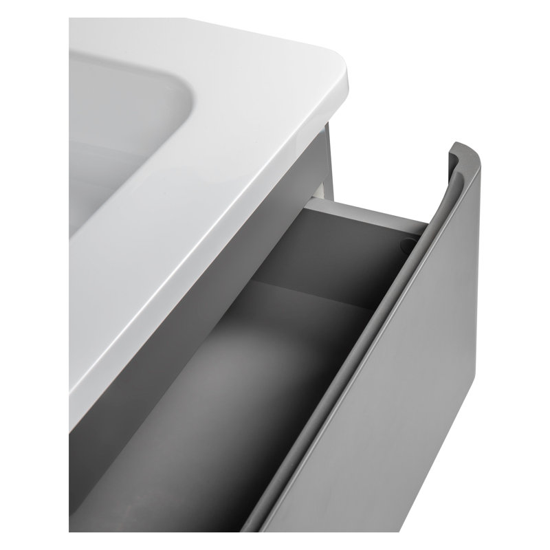 Jaimelynn 27.3'' Single Bathroom Vanity with Ceramic Top with Mirror, Gray Matt