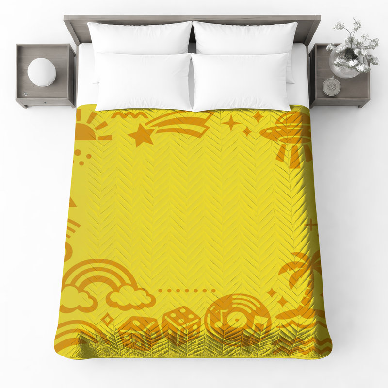 Couvre-lit matelassé jaune rétro, Full / Double