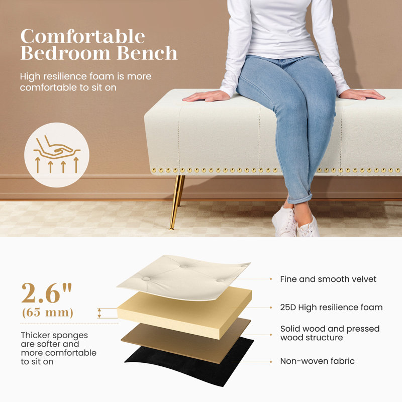 Banc rembourré en velours Chereese, Beige