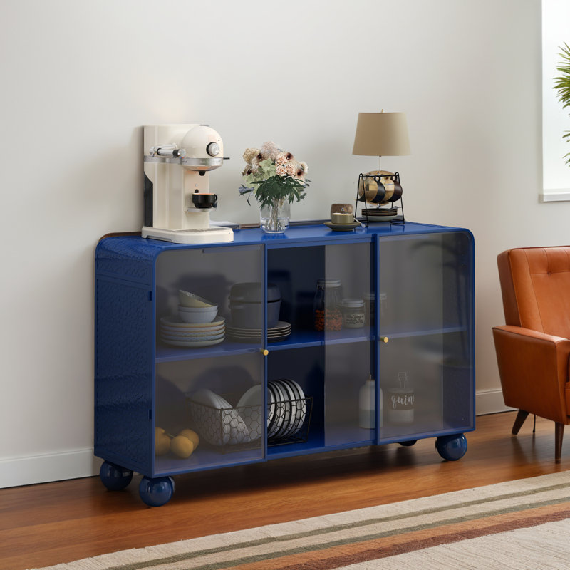 Floor-To-Ceiling Glass Storage Cabinet, Blue