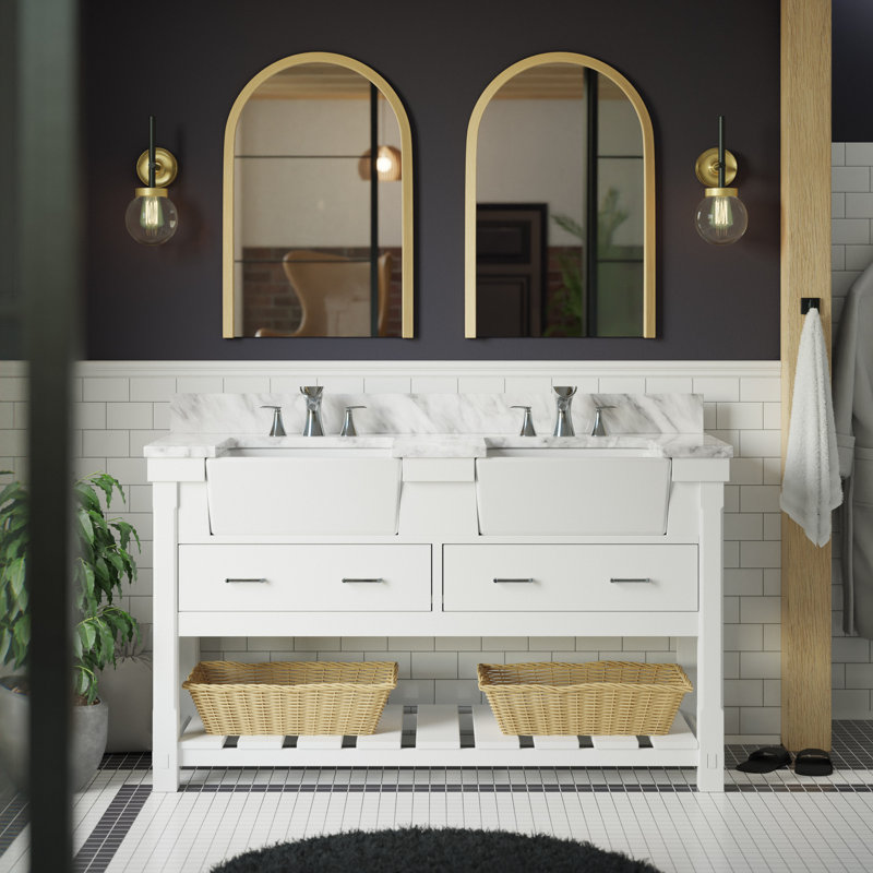 Hitton 60'' Double Bathroom Vanity with Top, Weathered Gray, Engineered Carrara