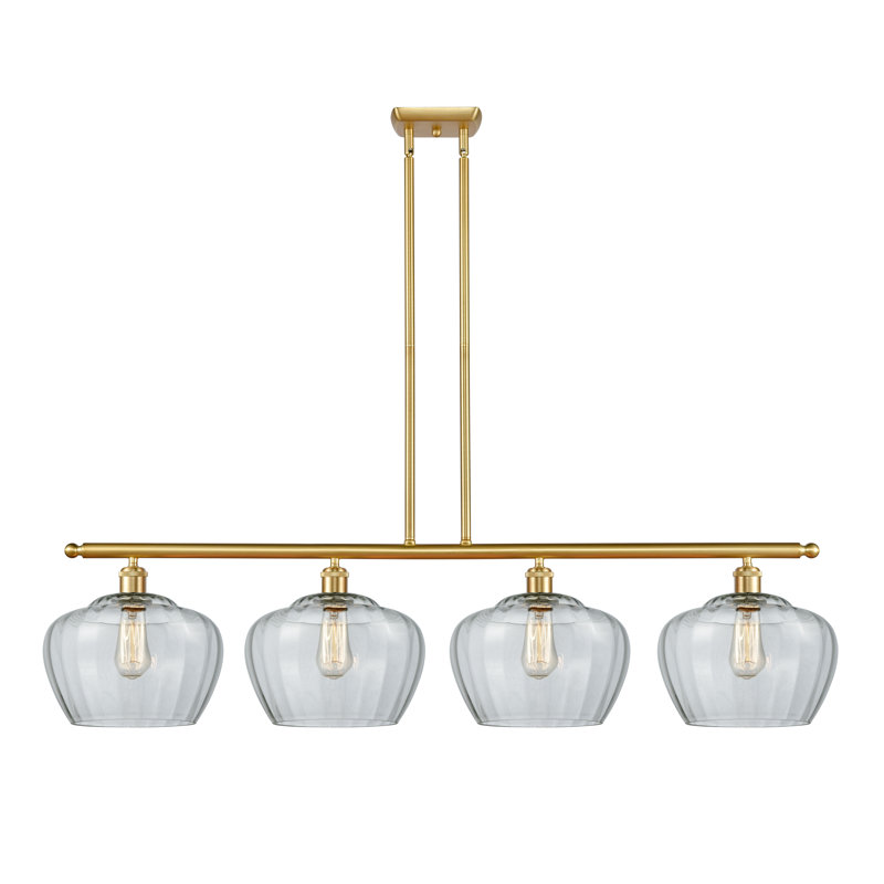 Luminaire suspendu linéaire pour îlot de cuisine 4 lumières Monténégro, Ampoule non incluse, Transparent, Or satiné