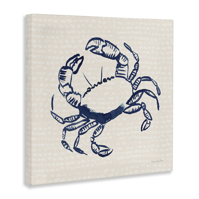 Art mural crabe aquatique sur toile beige par Mercedes Lopez Charro, H 17 po x l 17 po