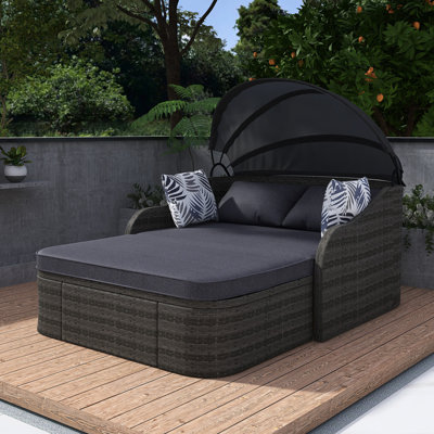 79.9" Outdoor Sunbed With Adjustable Canopy, Daybed With Pillows