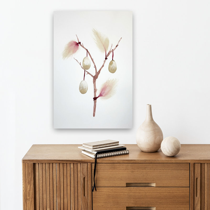 Branche de Pâques à plumes, impression délicate de printemps minimaliste élégant, 18" H x 12" W