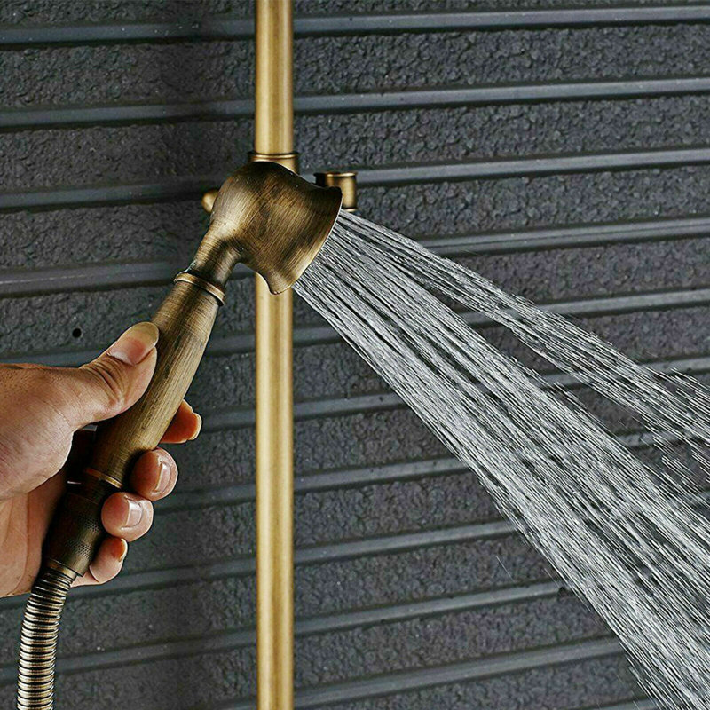 Wall Mounted Antique Brass Shower Faucet System Fixture With Handshower