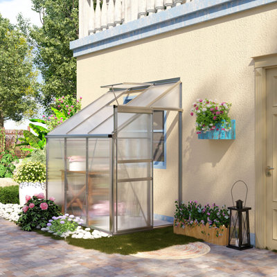 Aidia 6 x 4ft Lean to Wall Polycarbonate Greenhouse Sliding Door Clear